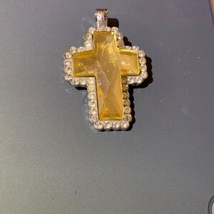 Radiant Yellow Cross Necklace with Silver Detailing